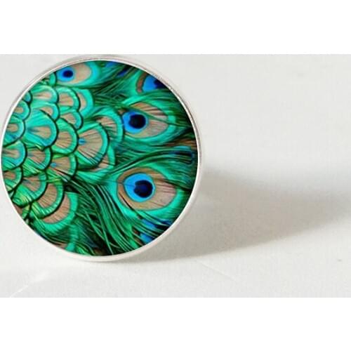 Peacock ring Handmade Peacock Retro Round Green Jewelry Art Print Peacock Jewelry ring