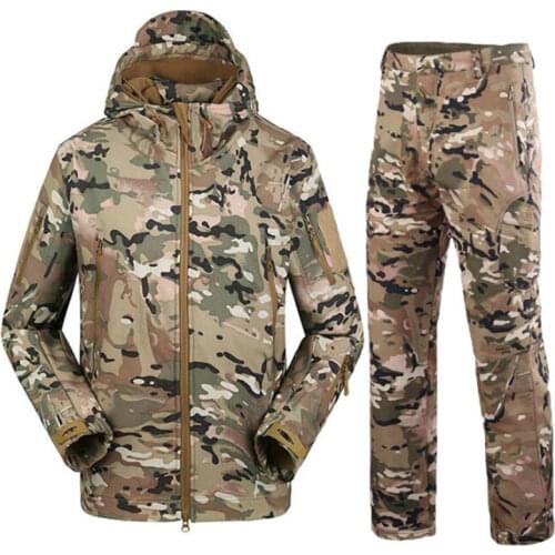 Hiking Jackets Outdoor Softshell Windbreaker Waterproof Camouflage Flight Military Tactical Hooded Fleece Rain Jacket + Pants