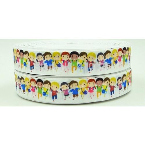 Q&N ribbon wholesale/OEM 7/8inch 22mm 140901005 Happy School Kids Printed grosgrain ribbon 50yds/roll free shipping