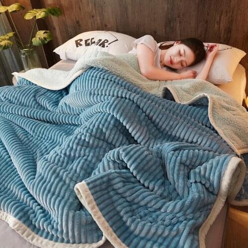 Luxury Fleece blankets and throws Adult Thick Warm winter Blankets twin queen solid blue flannel Blankets On Bed Christmas gifts