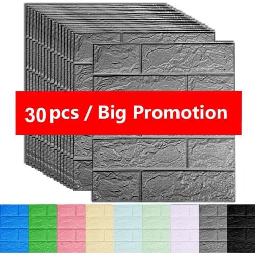 15/30PCS Self-Adhesive 3D Brick Sticker DIY Waterproof Foam Wallpaper Kids Room Kitchen Roof Ceiling Background Wall Decals