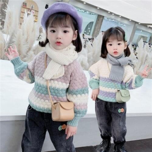 Girls Sweater Kids Babys Coat Outwear 2021 Fashion Plus Velvet Thicken Warm Winter Autumn Knitting Tops Cotton Childrens Cloth