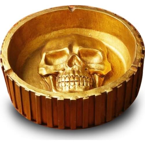 Halloween decoration gold black skull ashtray Thriller round decorative ashtray