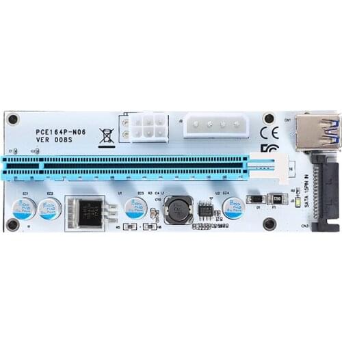 VER008S 3 in 1 Molex 4Pin SATA 6PIN PCIE PCI-E PCI Express Riser Card 008s 1x to 16x USB 3.0 For Mining Bitcoin Miner Antminer