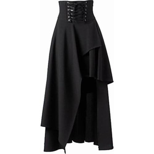 Women Skirt Medieval Retro Solid Gothic Court Lace Ruffled Multilayer Long Sleeve Color Autumn Winter Lolita Punk Skirts