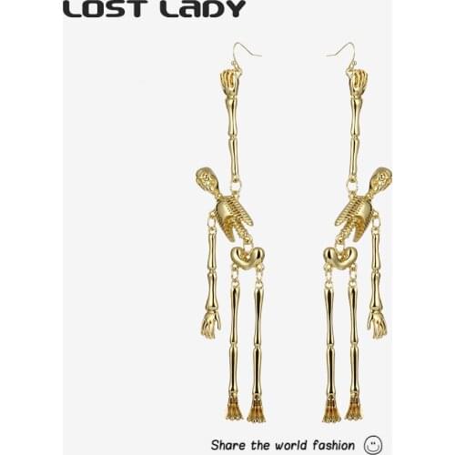 Lost Lady Vintage Skull Skeleton Dangle Earrings Exaggerated Horror Goth Punk Long Women Earrings Party Jewelry Accessories