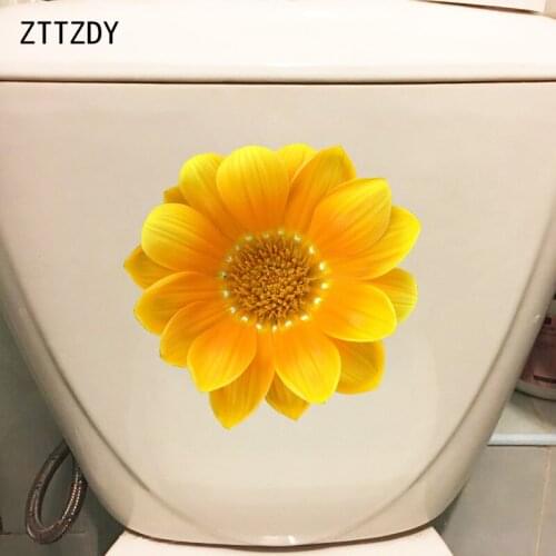 ZTTZDY 20.2*19.4CM Blooming Yellow Flower Toilet Seat Sticker Home Rooms Wall Decal Decor T2-0293