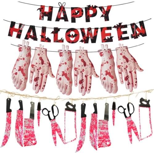 1 Set Horror Blood Knives Cut Off Hand Feet Paper Banner Halloween Decoration DIY Home Room Bar Festival Event Party Supplies