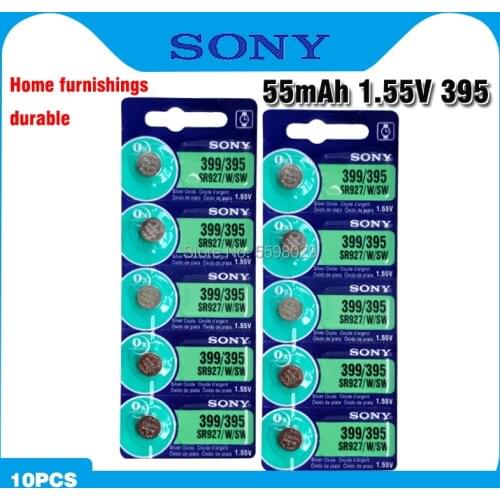 10pcs/lot Sony 100% Original 395 SR927SW 399 SR927W AG7 LR927 1.55V Silver Oxide Watch Battery Watch Battery MADE IN JAPAN