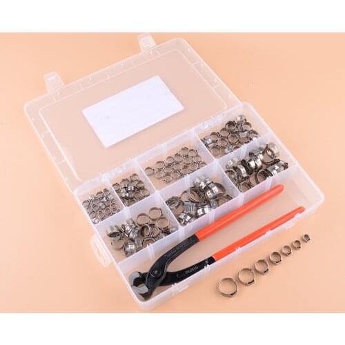140pcs/Set 7-size Single Ear Hose Clamps Cinch Rings Crimp & Crimping Tool Kit 304 Stainless Steel Connection Accessories