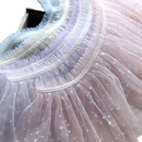 2Meter/Lot 25CM Wide Pleated Double Deck Star Mesh Lace Trim DIY Lengthened Clothes Cuff Hem Baby Dress Skirt Accessories