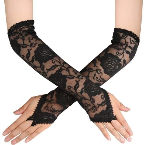 5pc / Lot New black long fingerless lace gloves free shipping