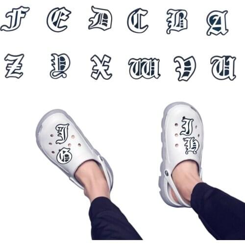50pcs Hot Selling Old English Letter Shoe Charms Black White Shoe Decoration Alphabet Clog Accessories Free Name Combination