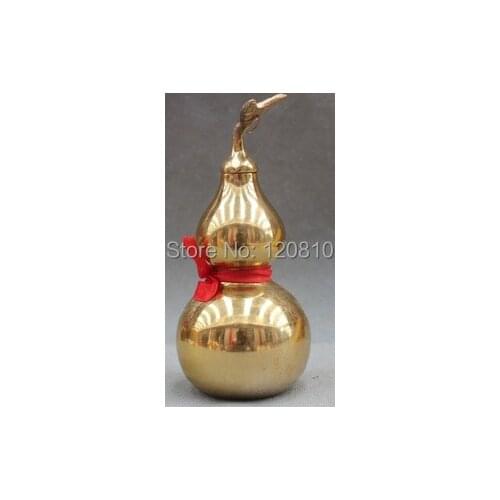 7" China Copper Gold calabash cucurbit gourd Statue the Eight Diagrams stamp