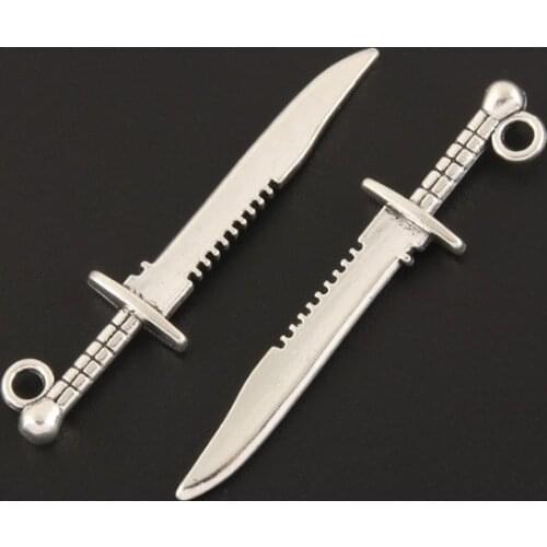 8pcs Silver Color Metal Zinc Alloy Dagger Charms Weapons Pendants DIY Handmade Jewelry Making Accessorie