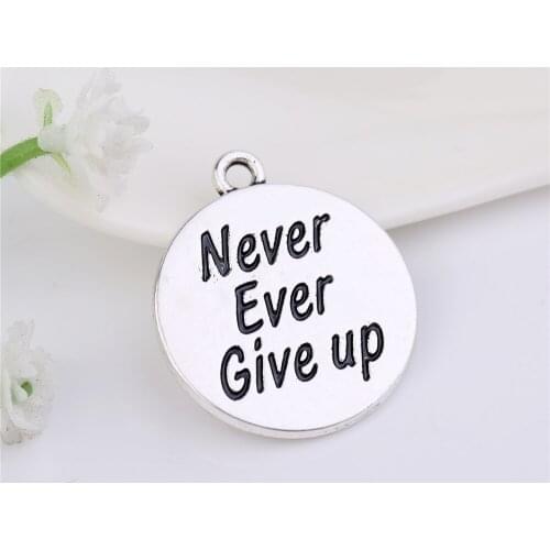 Antique Silver Plated Engraved Never Ever Give Up Letter Charms