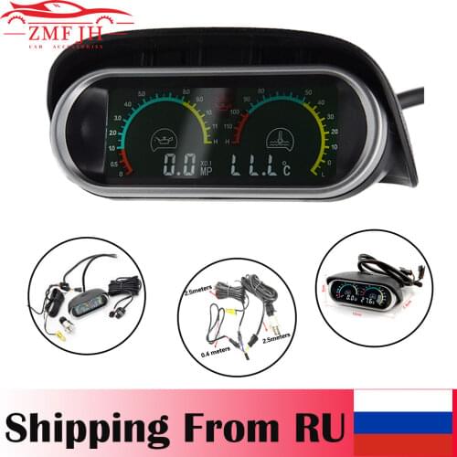 2 IN 1 LCD Car Digital Gauge 12V 24V Auto Truck Oil Pressure +Water Temp Gauge 1/8 NPT Oil Pressure Sensor Water Temp Meter M10