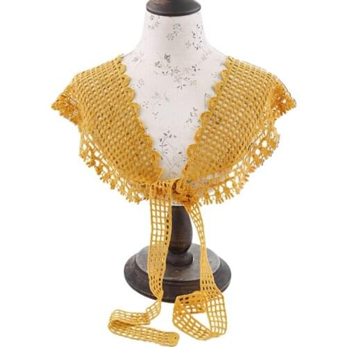 Hollow Out Plaid Shawl Wrap Solid Color Crochet Fake Collar Tie Knot Lace Poncho