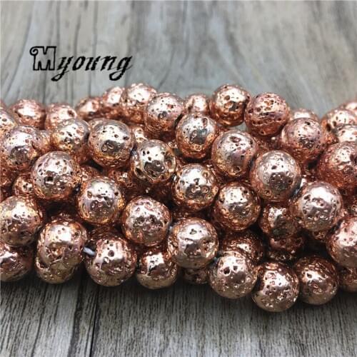 Rose Gold Titanium Quartz Druzy Lava Geode Loose Beads,Matte Round Natural Stone Beads for Jewelry Making MY2066