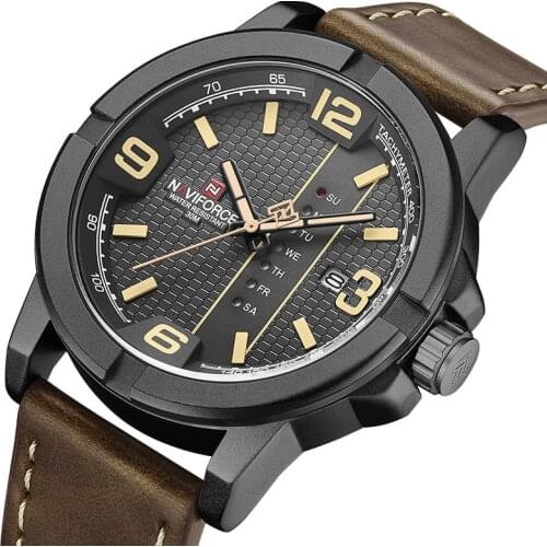 NAVIFORCE Brand Luxury Men Wristwatches Sports Army Military Waterproof Watch Auto Date Week Fashion Quartz Leather Clock 2021