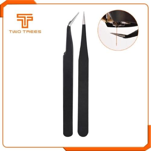 Stainless Steel Black Curved Straight Precision Tweezers Nozzle Cleaner Auxiliary Tool For 3D Printer Parts