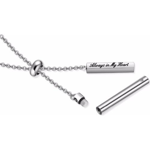 Women Cremation Cylinder Y Necklace for Ashes Stainless Steel Always in my heart Pendant Keepsake Urn Ashes Memorial Jewelry