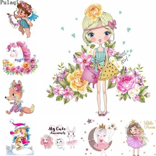 DIY Pulaqi Flower Sheep Iron on Transfer for Clothes Stripes Cartoon Patch Heat Transfer Vinyl Badge Thermo Stickers Accessories