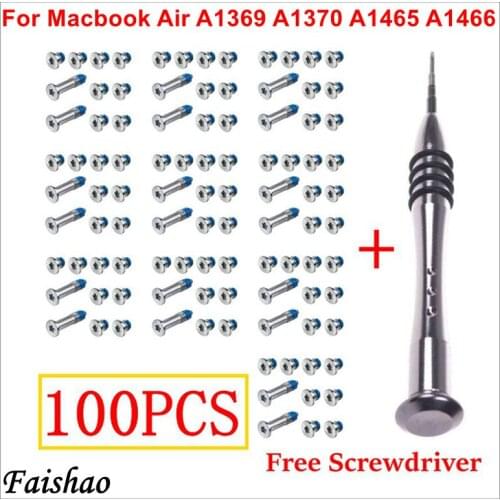 Faishao 100pcs/10sets Bottom Case Cover Screws For Apple MacBook Air 11" 13" A1369 A1370 A1465 A1466 with Free Screwdriver