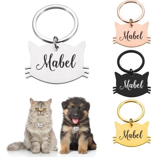 Pet ID Tag Engraved Customized Name Personalized Dog Cat Pet Collar Accessories Decoration Stainless Steel Tag Pendant Keyring