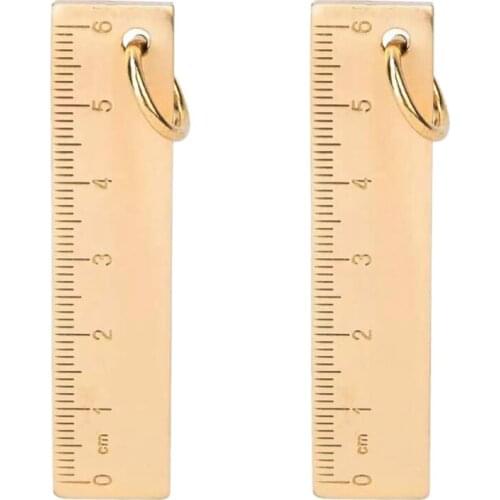 2Pc 6cm Small Copper Ruler 3mm Thickened Brass Metal Ruler Copper Key Pendant Number Plate Drafting Supplies Mini Rulers