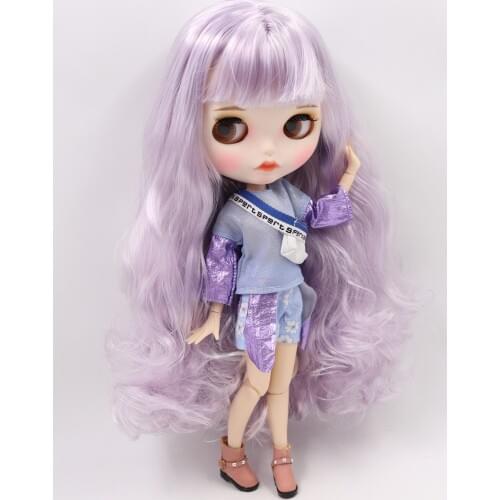 ICY DBS Blyth Doll No. BL136/1049 white mix purple hair Carved lips Matte customized face Joint body 1/6 bjd
