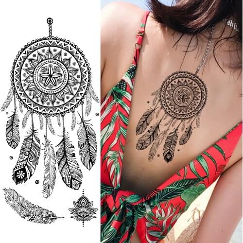 Dreamcatcher Temporary Tattoos Sticker DIY Black Henna Waterproof Tatoo For Women Girl Fashion Body Art Painting Arm Tatoo Decal