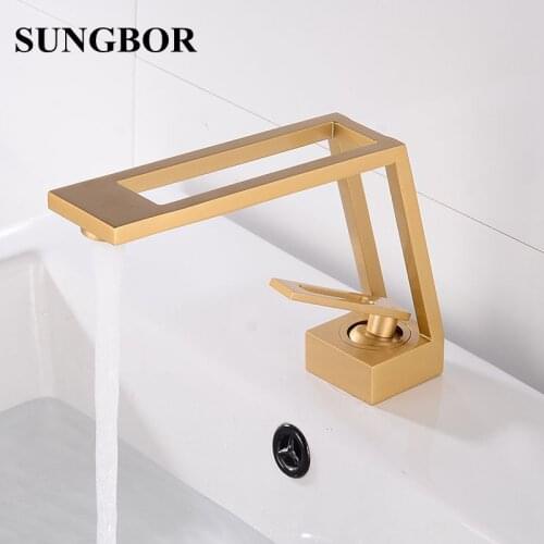 Matte Black Gold Brushed Washbasin Taps Modern Lavatory Faucet Hollow design Cold and Hot Bathroom sink Crane Water Mixer Tap