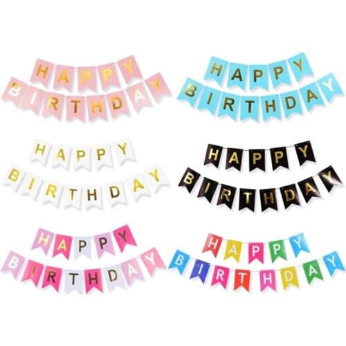 Multi Themed Happy Birthday Decoration Paper Bunting Banners Flags Childrens Ornament Baby Colorful Girl Boy Banner Garland