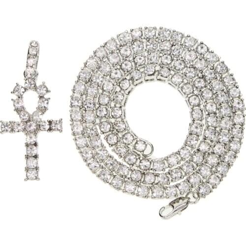 Mens Fashion silver color and Gold Hiphop Egyptian Cross Necklace with AAA Cubic Zirconia for male tennis hamsa Necklace