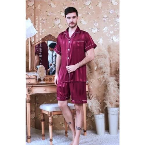 Mens Pajamas New Casual Homewear Nightwear Ice Thin Silk Suit Set Sleepwear 2 Pcs Short Sleeve Short Pants Home Clothes J117