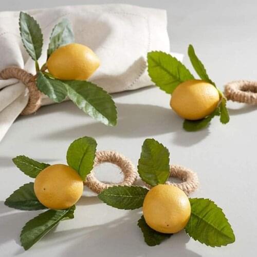 Dinning Table Setting Yellow Napkin Buckle Napkin Holders Set of 6 Decorative Lemon Vine Leaf Napkin Rings