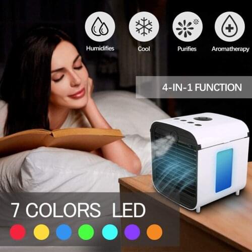 Mini Desktop Air Cooling Fan USB Rechargeable Humidifier Purifier Cooler 7 Colors LED Air Cooling Fan Desktop Conditioner Fan