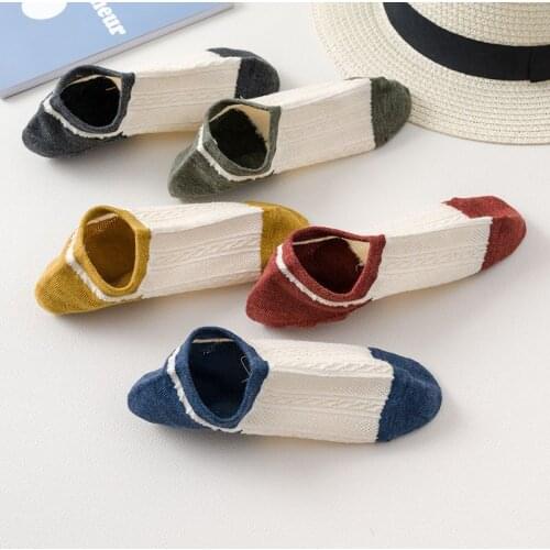 Spring Summer New Invisible Socks Women Color Matching Cotton Woman No Show Socks Non-slip Casual Calcetines Meias 012102