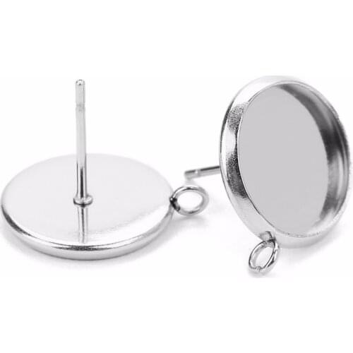 20pcs/lot Stainless Steel Blank Cabochon Base With Hole Fit 8/10/12/14/16mm Cameo Earrings Setting For DIY Jewelry Making