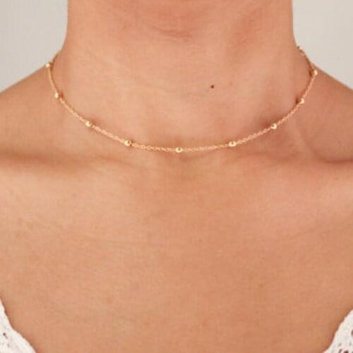 Initial Necklaces Women Gold Color Beads Chains Choker Necklace Harajuku Womens Jewelry Accessories Collares Collier