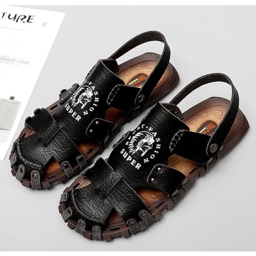 Roam Men Sandal Rivet Summer Outdoor Mens Shoes Anti Collision Fashion Shoe Mens Slippers Handmade Sandals 38-47 Big Size