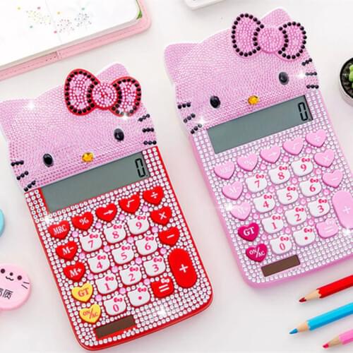 Luxury crystal with diamond Lovely pink Cartoon Solar Power Desktop Electric Calculator for girl
