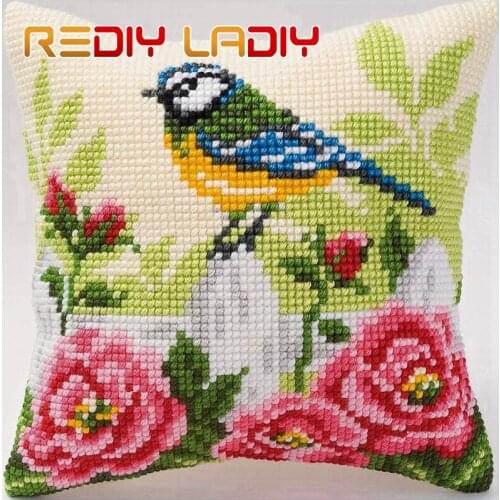 Cross Stitch Cushion Cover Bird In Roses Sofa Pillows DIY Chunky Cross-Stitch Kits 100% Acrylic Yarn Pillow Case Hobby & Crafts