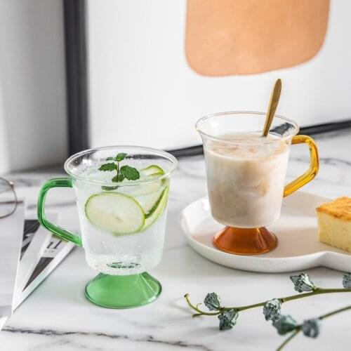 High Temperature Glass Creative Color Handle Splicing High Foot Water Glass Transparent Wine Cup Beverage Coffee Cup