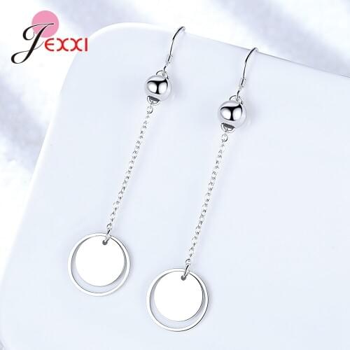 925 Sterling Silver Jewellery Round Disc Danglers Luxury Female Earrings for Women Gift Wedding Party Decoration Pendientes