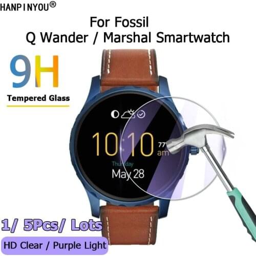For Fossil Q Wander Marshal Control Smartwatch HD Clear / Anti Purple Light 2.5D 9H Tempered Glass Film Screen Protector Guard