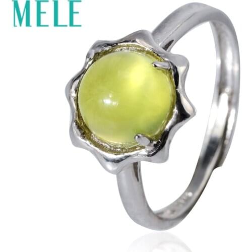 MELE Natural prehnite 925 sterling silver rings for women and man,flower shape 8mm round cut 2.7ct gemstong jewelry