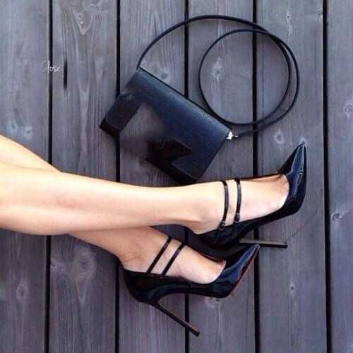 FGHGF Womens high heels, black pointed patent leather womens shoes, 11cm high-fashion womens shoes, high heels