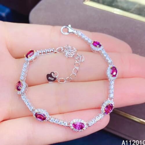 KJJEAXCMY Fine Jewelry 925 Sterling Silver inlaid gemstone garnet women hand bracelet vintage support test hot selling